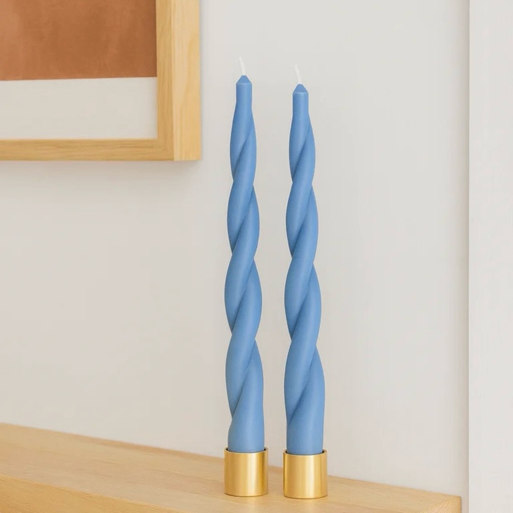 Creative Co-op Twisted Taper Candles- Blue
